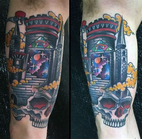 Another depressed tattoo design with cracked skin. 80 Castle Tattoos For Men - Masculine Fortress Designs