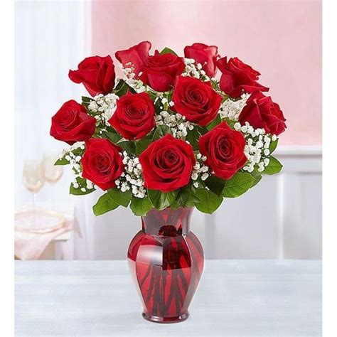 Blooming Love™ 12 Premium Red Roses In Red Vase Flower Essence