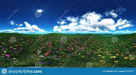 Flower Hills Spring Landscape Of Flowers Hdri Environment Map Stock