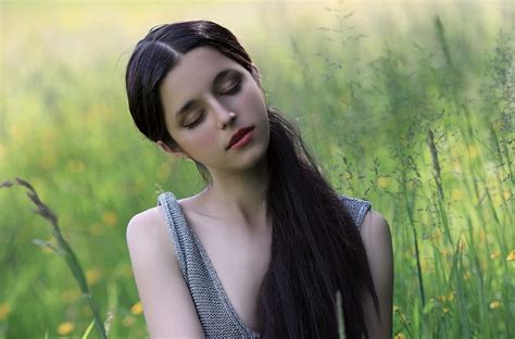 Wallpaper Face Sunlight Women Outdoors Model Long Hair Grass