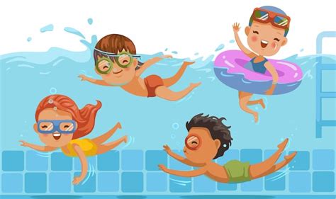 Niños Nadando Niños Y Niñas En Traje De Baño Vector Premium