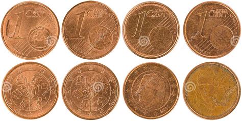 European 1 Cent Coins Front And Back Isolated On White Backgro Stock