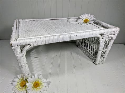 Best rattan furniture for the bedroom! Wicker Bed Tray White Rattan Woven Lap Tray Shabby Chic ...