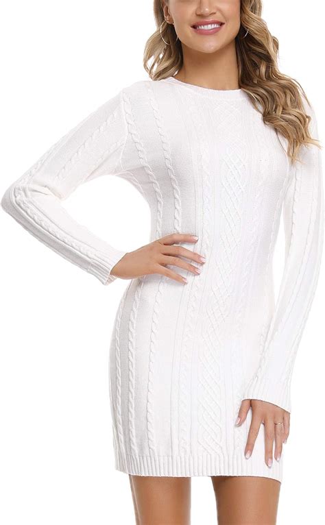 Akalnny Pull Robe Femme Hiver C Tel Tricot Long Col Rond Manches Longues Moulant Slim Pull