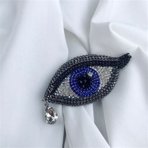 Evil Eye Blue Brooch Crystal Kabbalah Lapel Pin Third Eye Man Etsy