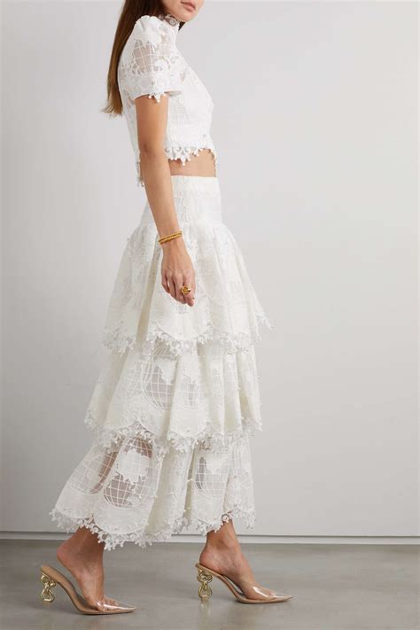 Ivory High Tide Tiered Embroidered Tulle Maxi Skirt Zimmermann Net