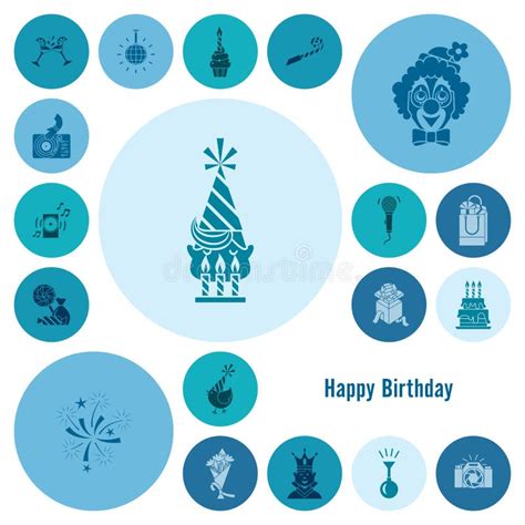 Happy Birthday Icons Set Stock Vector Illustration Of Congratulations