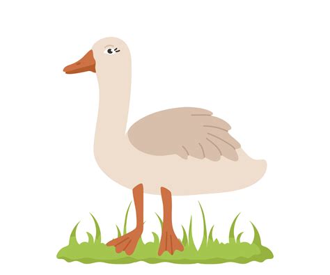 Cute Goose In Cartoon Style Vector Character Of A Bird From A Farm