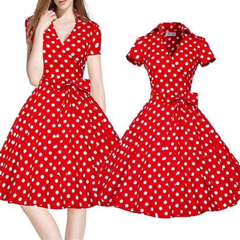 Buy Our Wings Women Dress Retro 1950s 60s Rockabilly Red Polka Dot Vintage