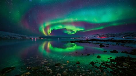 Download 2560x1440 Aurora Norway Stars Stones Water Wallpapers For