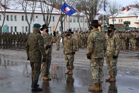 Head Of Polish Armed Forces Speaks At Battle Group Poland Change Of