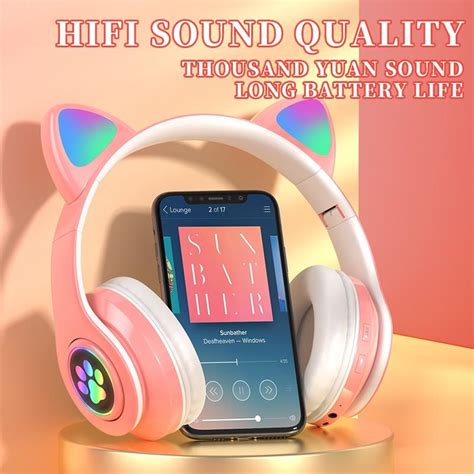 Buy B39 Cute Cat Ear Wireless Headphones Glitter Led Foldable Bluetooth