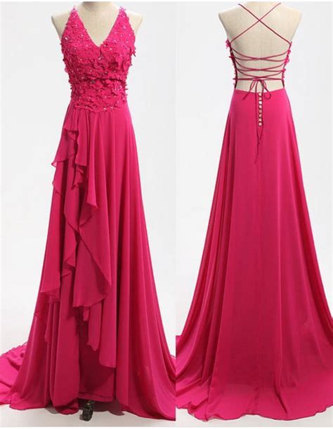 New Arrival Sexy Prom Dress Elegant Prom Dress Backless V Neck Evening Dresses With Appliques