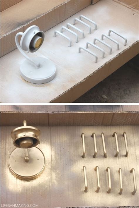 Since totally transforming our kitchen with white pained cabinets and a new stainless steel refrigerator, i've been enjoying the new look each and every day. How to Spray Paint Cabinet Hardware and Hinges | Life's ...