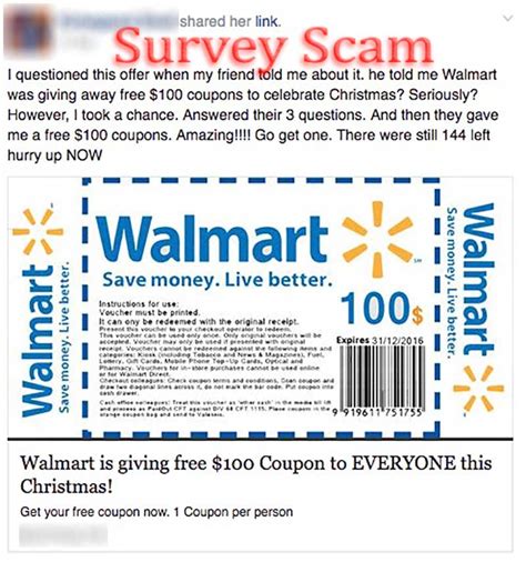 Now is the time to save to save on your walmart grocery purchase! Walmart "Free $100 Coupon" Facebook Scam - Hoax-Slayer