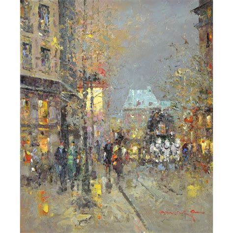 1990s Impressionist Inspired Parisian Street Scene Signed Oil Painting