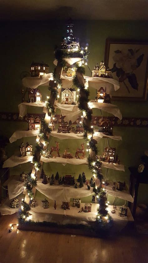 Finished product of my custom made wooden ladder Christmas Villages
