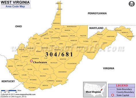 West Virginia Area Codes Map Of West Virginia Area Codes