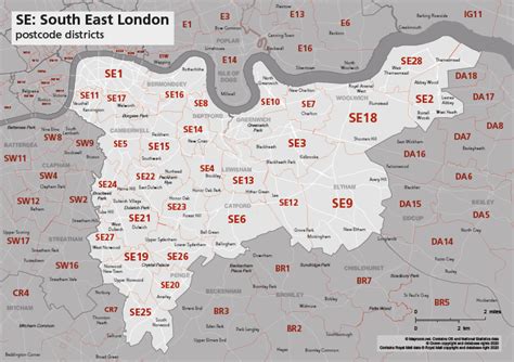 Map Of Se Postcode Districts South East London Maproom