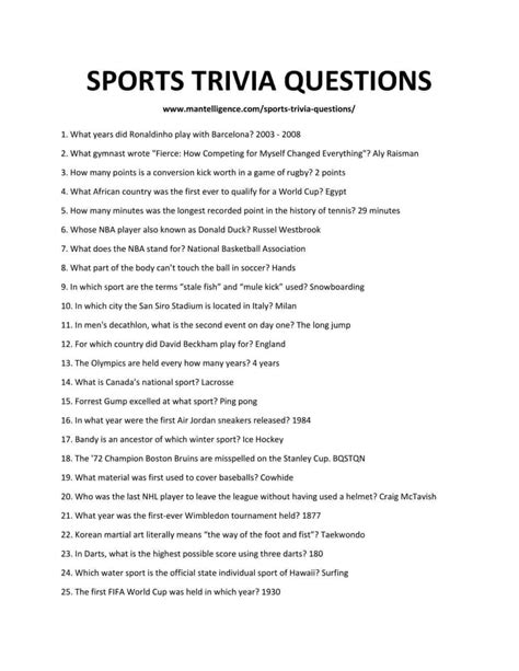 72 Sports Trivia Questions And Answers Easy To Hard Sports Trivia