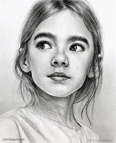 Realistic Portrait Pencil Drawing Girl By Grigo Draw