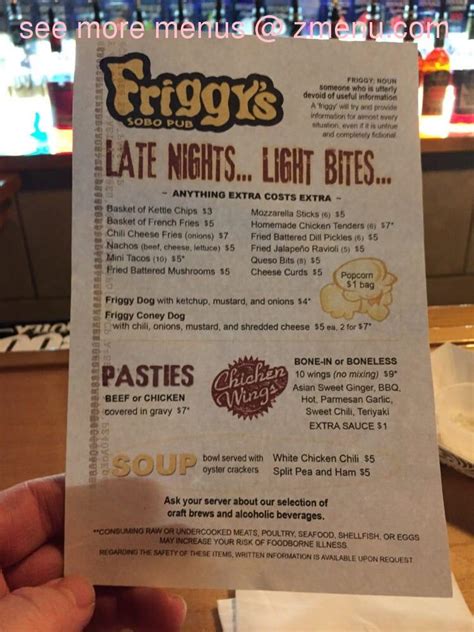 Pickup from saturday 10:15 am. Online Menu of Friggys Sobo Pub Restaurant, Boyne City ...