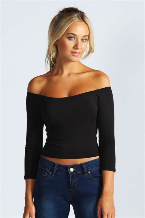 Show some shoulder with a bardot top. Boohoo Amy Off The Shoulder 3/4 Sleeve Crop Top | eBay