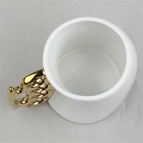 Brass Knuckle Coffee Mug White And Golden Handle Ed Ebay