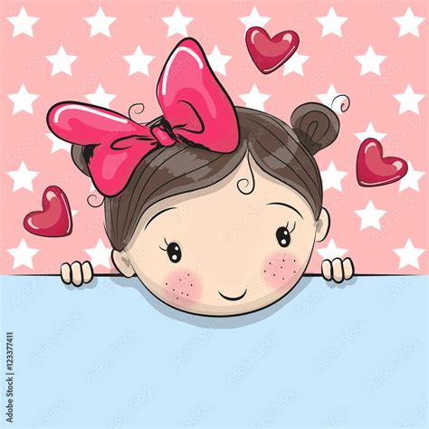 Greeting Card Cute Cartoon Girl With Placard Stock Vector Adobe Stock