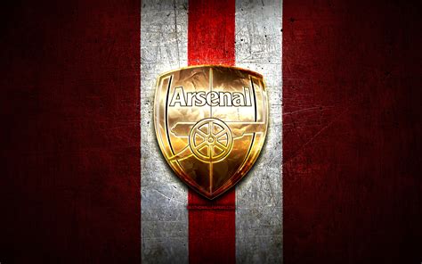 Download wallpapers Arsenal FC, golden logo, Premier League, red metal 
