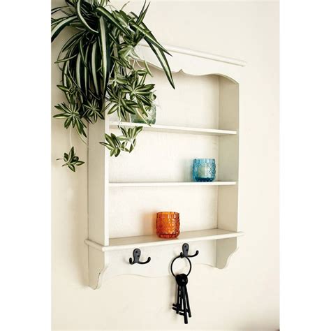 Decmode White Wall Shelf With Hooks White Wall Shelves Wooden Wall