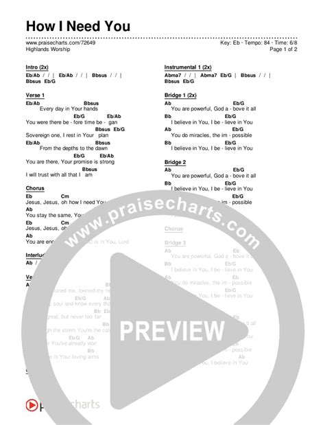 How I Need You Chords PDF Highlands Worship PraiseCharts