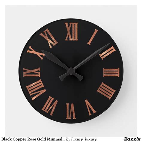 Black Copper Rose Gold Minimal Metallic Urban Round Clock Copper
