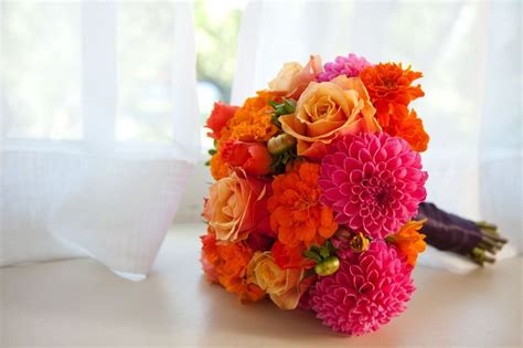 Bridal Bouquet Of Dahlia Rose Marigold And Sweetheart Rose Rose