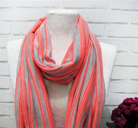 Sporty Spring Striped Infinity Scarfgrayandhighlighter Pink Etsy