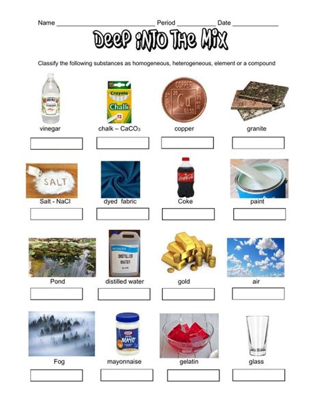 Mixture Or Pure Substance Worksheet Types Of Mixtures Prewriting