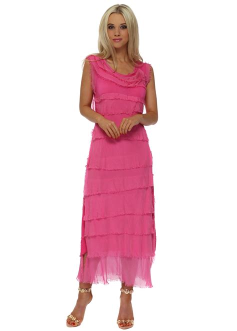 Monton Hot Pink Silk Maxi Dress
