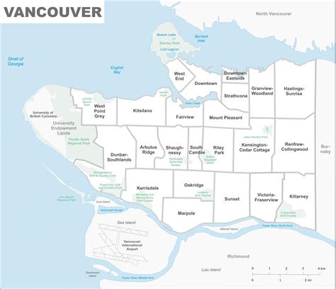 Map Of Vancouver Neighborhood Surrounding Area And Suburbs Of Vancouver