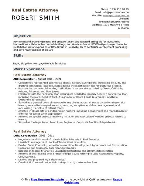 Real Estate Attorney Resume Samples Qwikresume