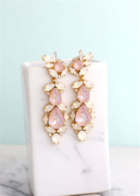 Pink Chandelier Earring Dusty Pink Long Earrings Bridal Pink Etsy