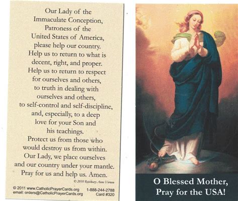 Prayer To Our Lady Of The Immaculate Conception For The United States Of America Prayer Card