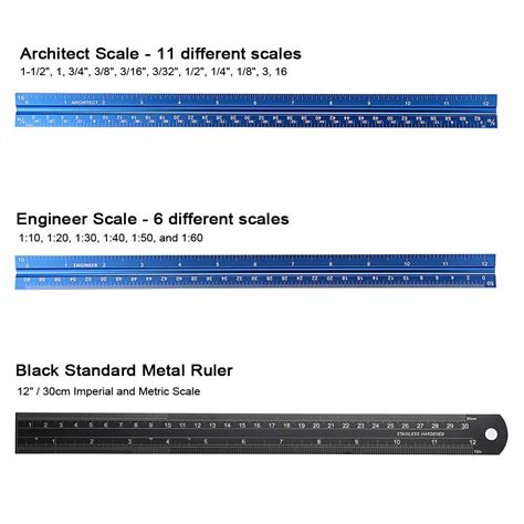 Ownmy 3 Pack 12 Inch Solid Aluminum Triangular Architect Scale Ruler