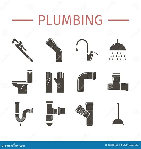 Plumbing Water Pipes Icon Set Stock Vector Illustration Of Plumbing
