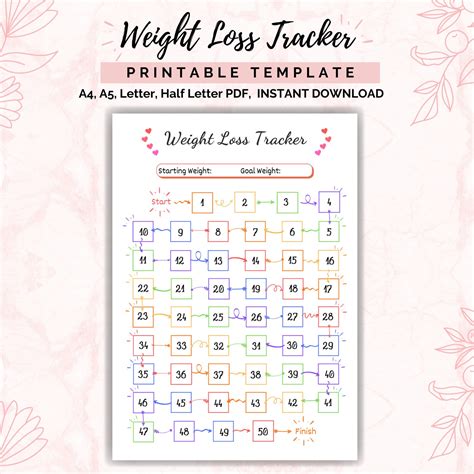 Weight Loss Tracker Printable 50 Lbkg Weight Loss Chart Etsy