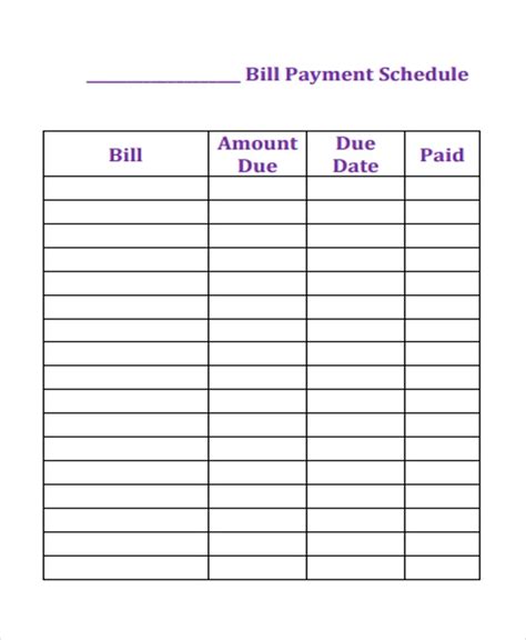 Free Printable Bill Payment Schedule
