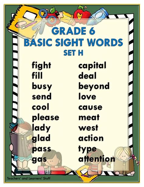 Sight Words For 6th Graders