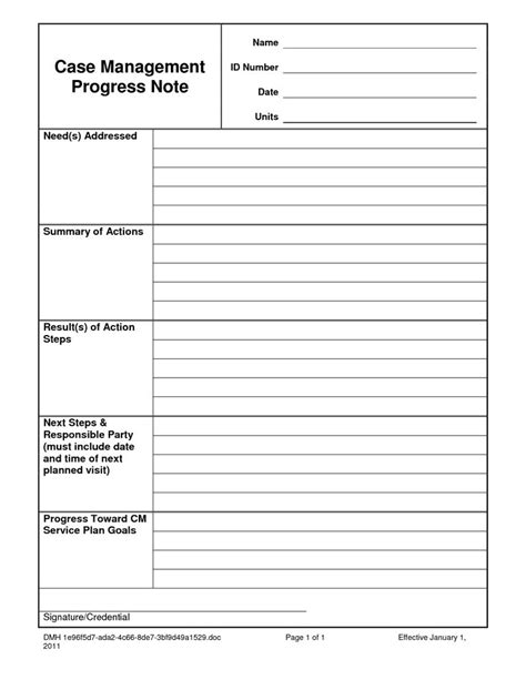 Case Notes Template Case Management Progress Note Doc