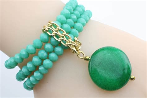 Womens Light Green Bead Bracelet Layered Multi Layer Etsy Uk