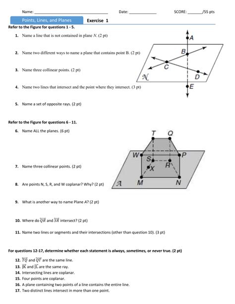 Naming Points Lines And Planes Worksheet