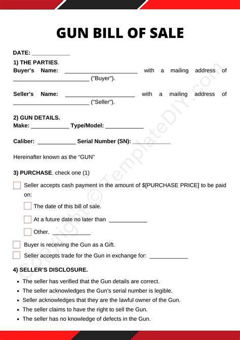 Gun Bill Of Sale Blank Printable Form Template In Pdf And Word